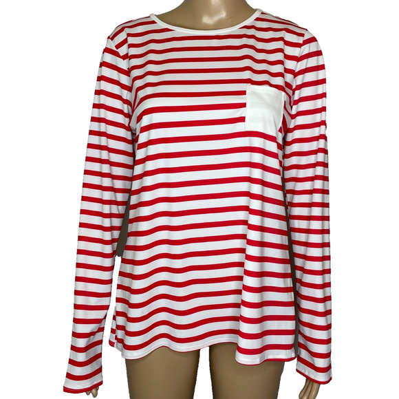 SPANX Tops - Women's XL Spanx Long Sleeve Sun Shirt Striped Red White Lycra